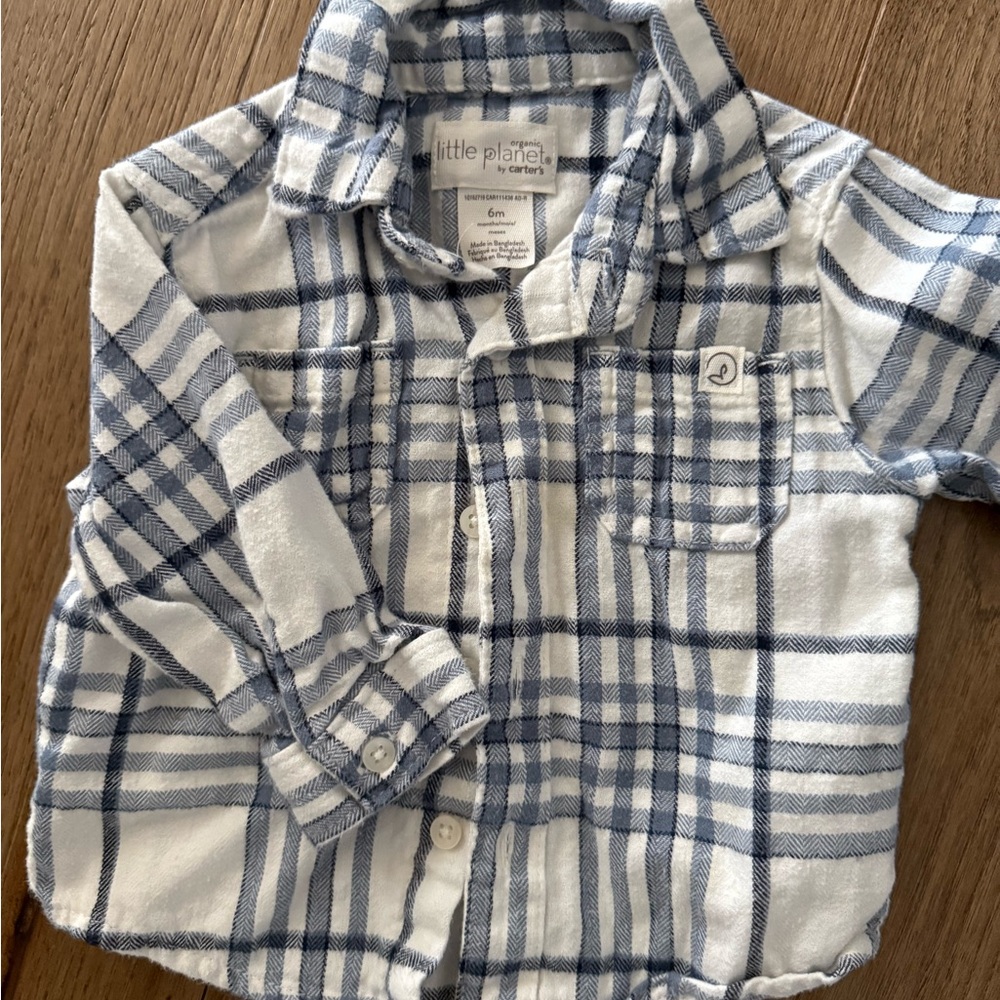Little Planet Blue and White Plaid Button Down Shirt for Kids